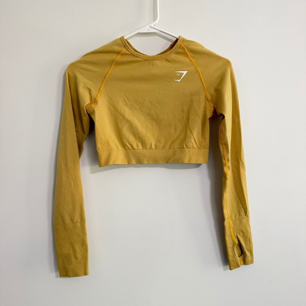 Gymshark Mustard Yellow Cropped Long Sleeve, Size M